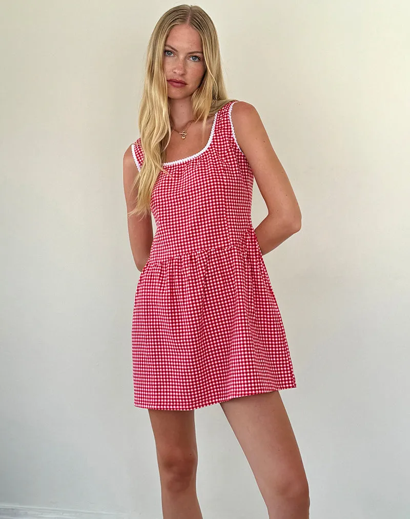 Leshi Mini Dress in Red Gingham sold by Motel Rocks