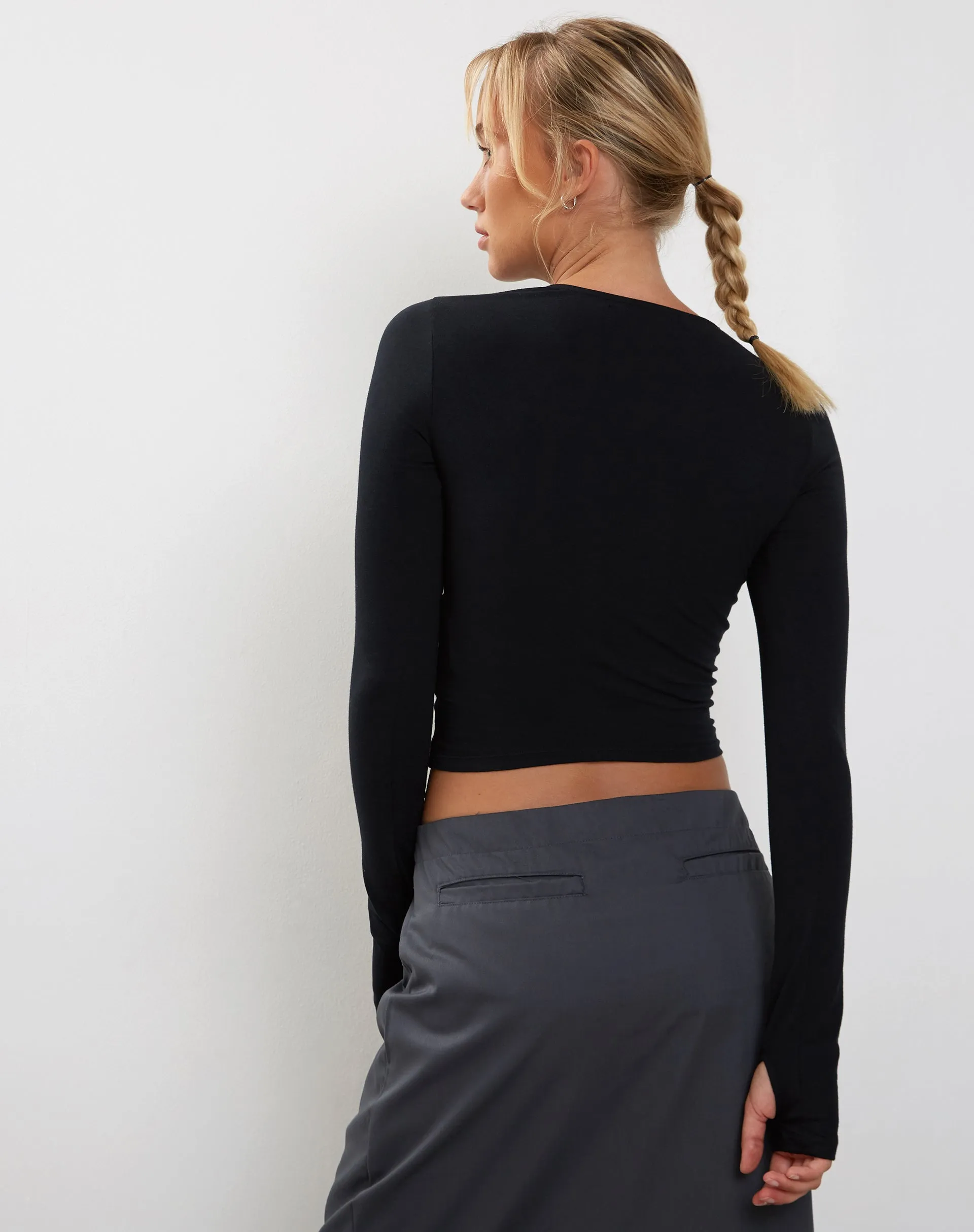 Bouse Long Sleeve Thumbhole Top in Black sold by Motel Rocks product image thumbnail 3