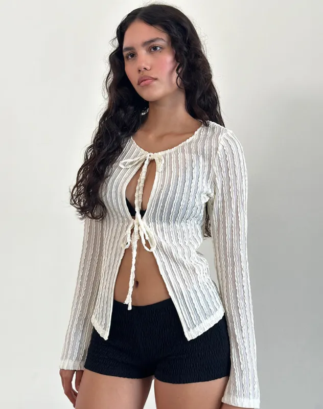 Araceli Tie Front Top in Crinkle Ecru sold by Motel Rocks