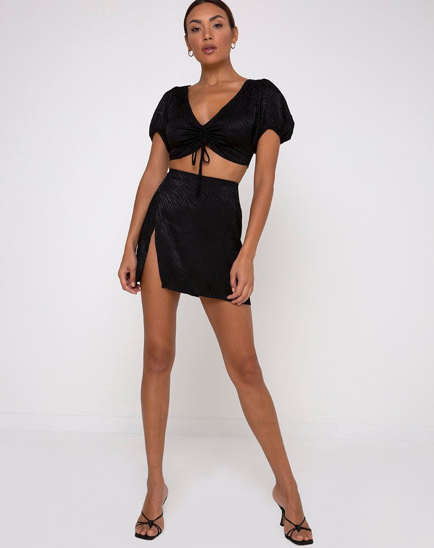 Shenka Mini Skirt in Satin Zebra Black sold by Motel Rocks product image thumbnail 3