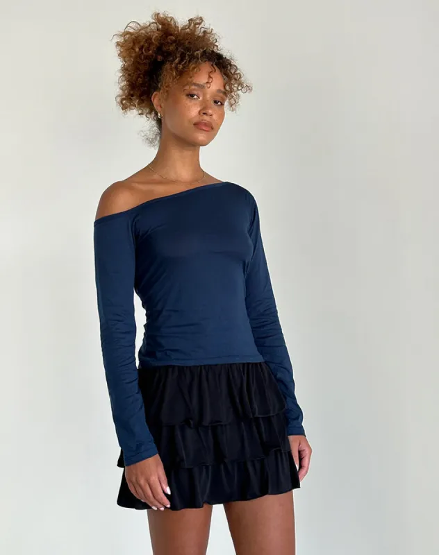 Ledez Asym Slouchy Top in Navy Tissue sold by Motel Rocks