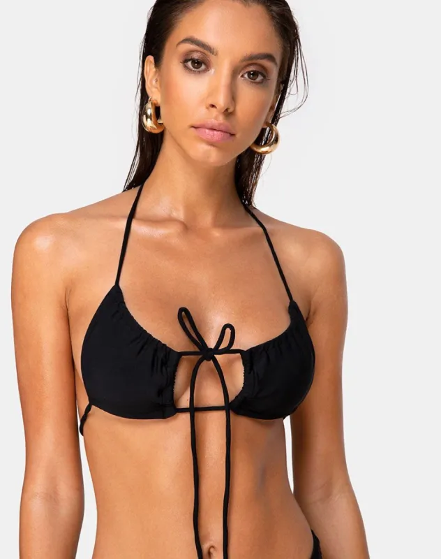 Lillen Bikini Top in Matte Black sold by Motel Rocks