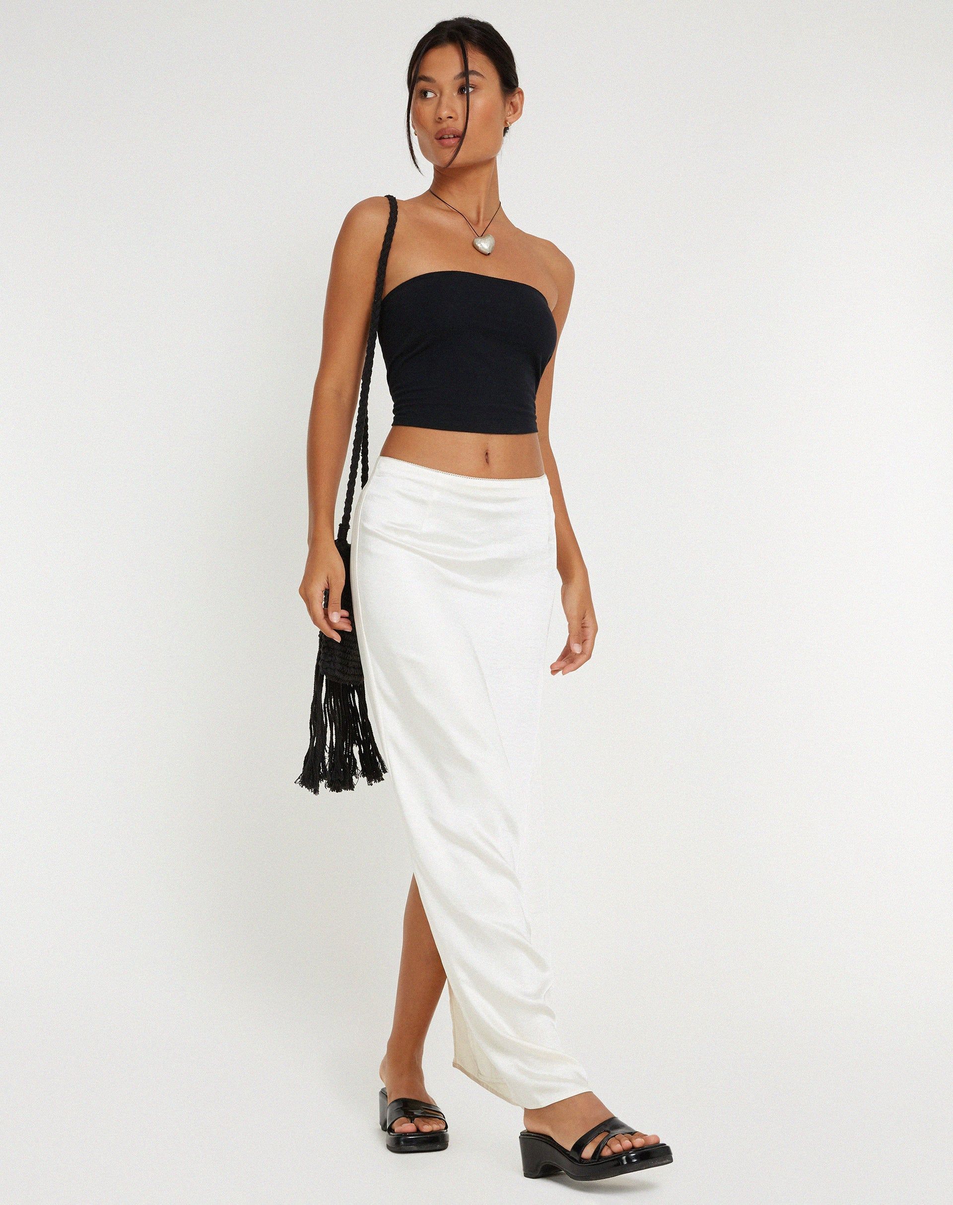 Layla Maxi Skirt in Satin Ivory sold by Motel Rocks