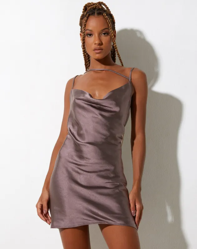 Iza Slip Dress in Satin Steel sold by Motel Rocks