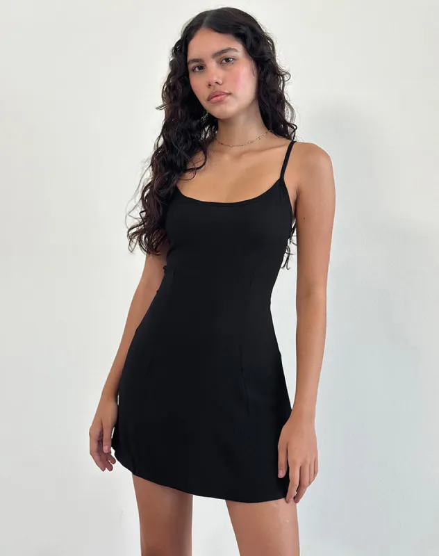 Samiya Mini Dress in Crinkle Black sold by Motel Rocks