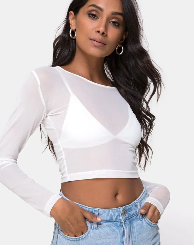 Bonnie Crop Top in Ivory Net sold by Motel Rocks