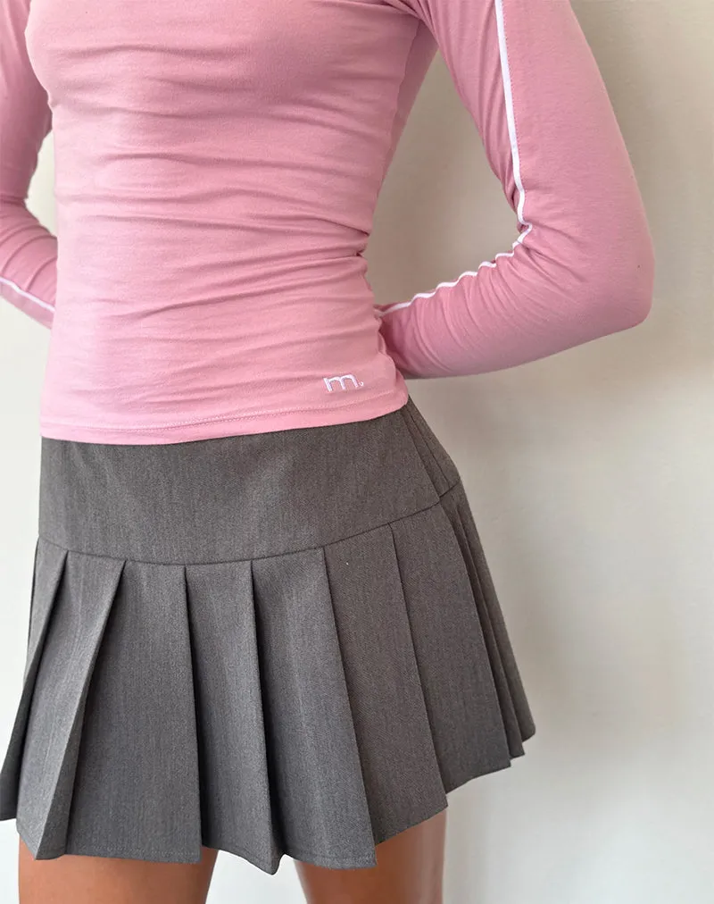 Bonija Long Sleeve Top in Flamingo Pink with White Piping and M Embroidery sold by Motel Rocks product image thumbnail 2