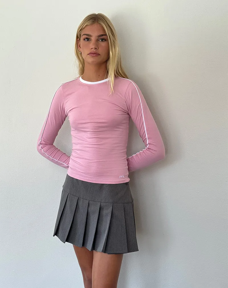 Bonija Long Sleeve Top in Flamingo Pink with White Piping and M Embroidery sold by Motel Rocks product image thumbnail 3