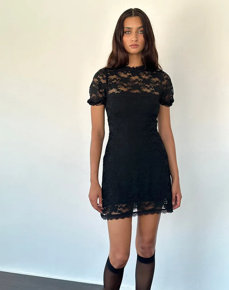Adele Mini Tea Dress in Black Jasmine Lace sold by Motel Rocks product image thumbnail 3