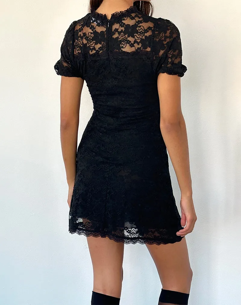 Adele Mini Tea Dress in Black Jasmine Lace sold by Motel Rocks product image thumbnail 2