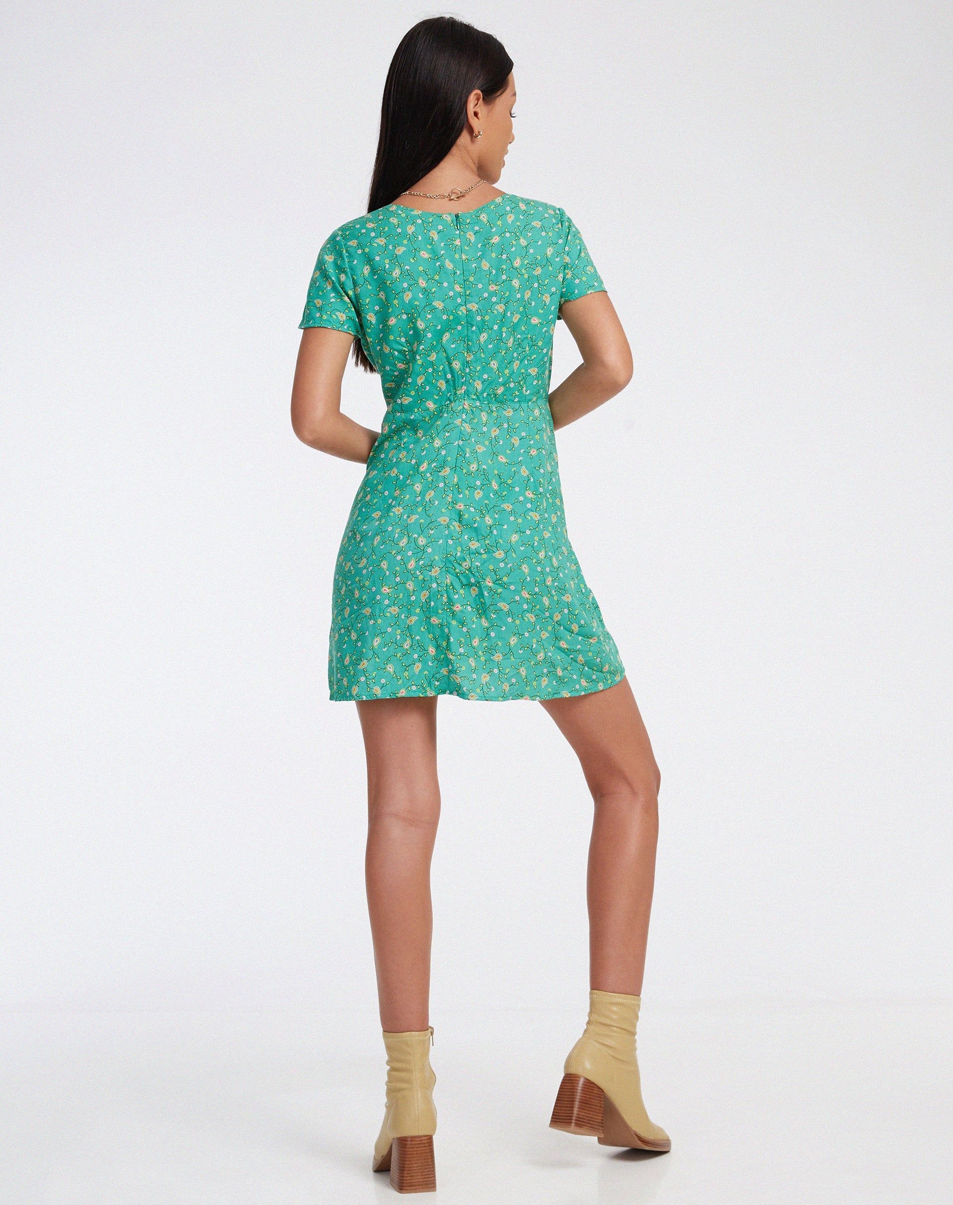 Elara Mini Dress in Paisley Fun Green sold by Motel Rocks product image thumbnail 5