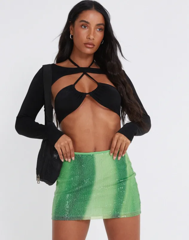 Guida Mini Skirt in Sequin Solarized Green sold by Motel Rocks