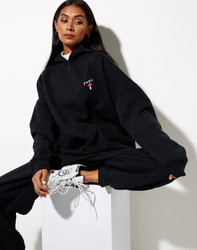 Oversize Hoodie in Black Mushroom Red Embro sold by Motel Rocks