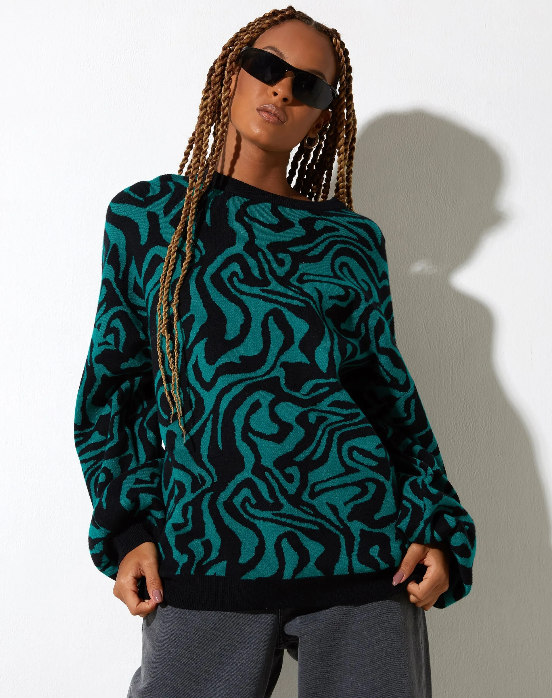 Mably Jumper in Jagged Swirl Green and Black sold by Motel Rocks product image thumbnail 4