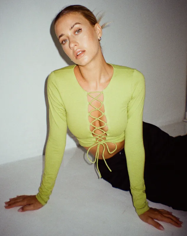 Gisy Crop Top in Lycra Lime sold by Motel Rocks
