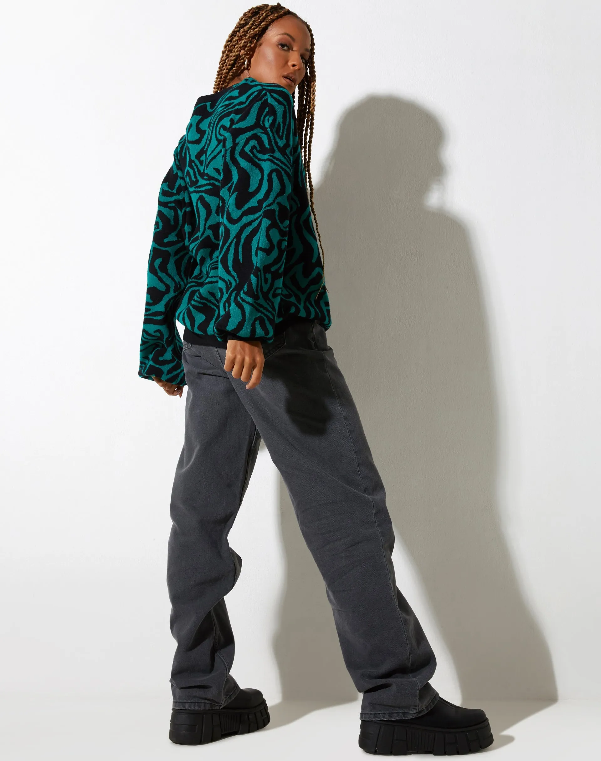 Mably Jumper in Jagged Swirl Green and Black sold by Motel Rocks product image thumbnail 5
