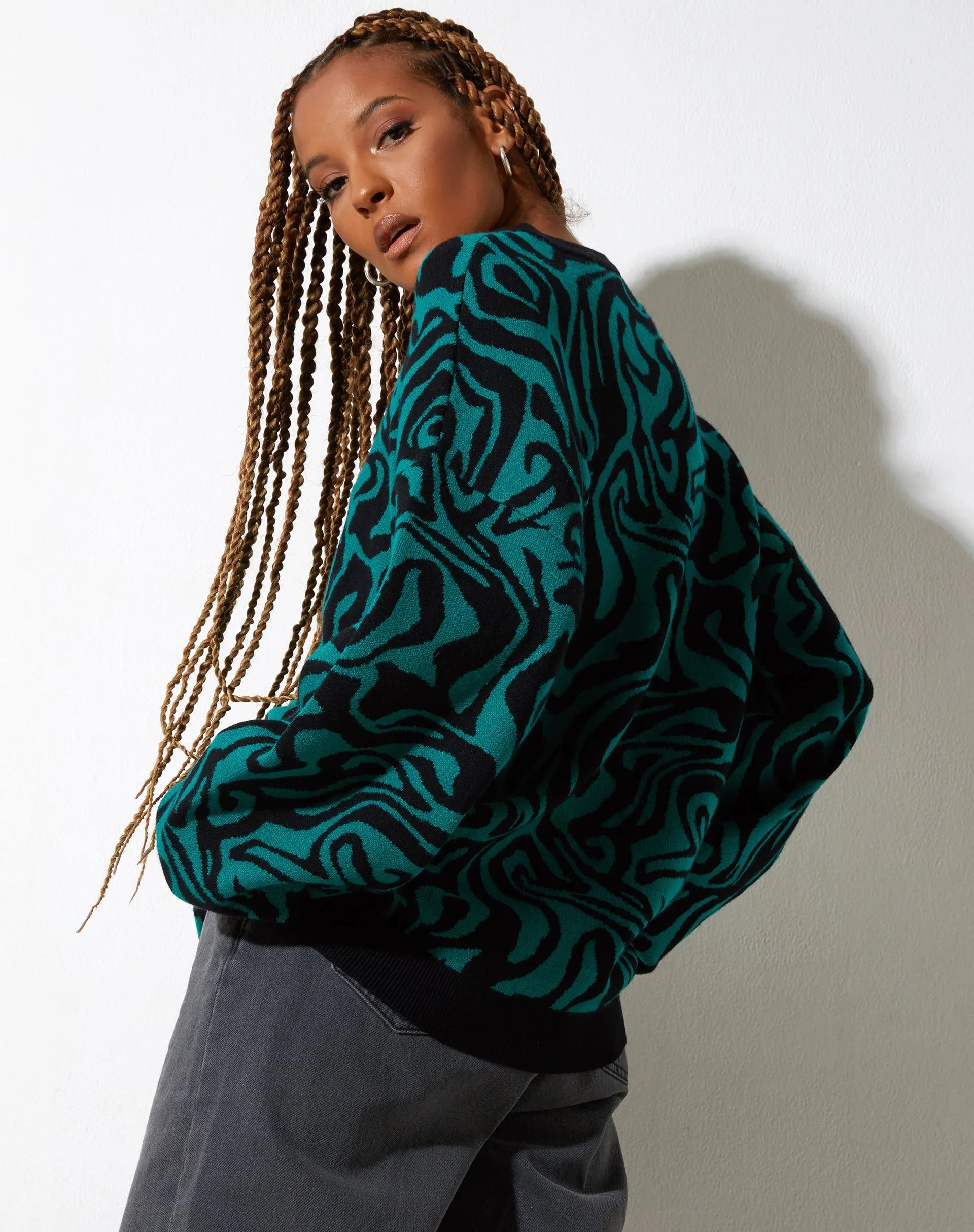 Mably Jumper in Jagged Swirl Green and Black sold by Motel Rocks product image thumbnail 2