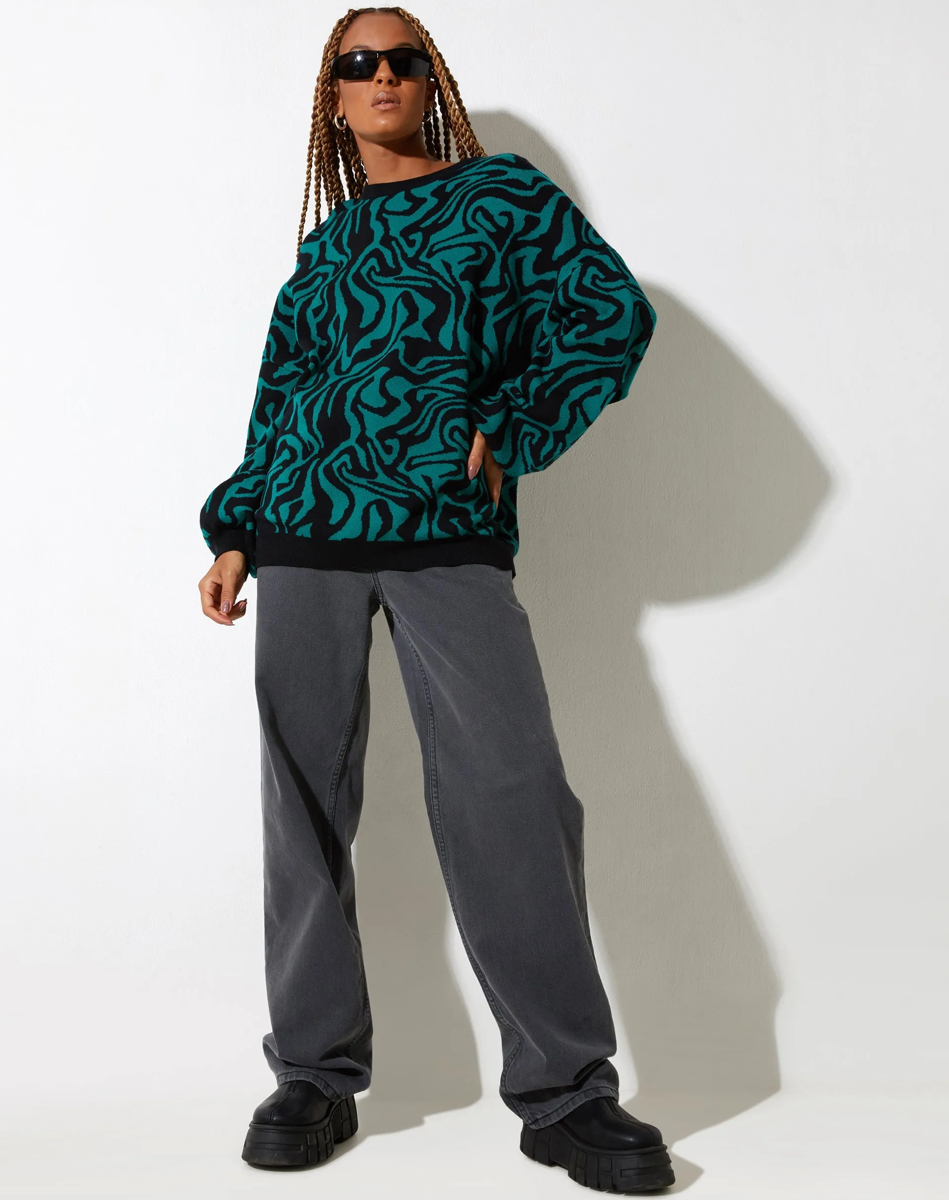 Mably Jumper in Jagged Swirl Green and Black sold by Motel Rocks product image thumbnail 3