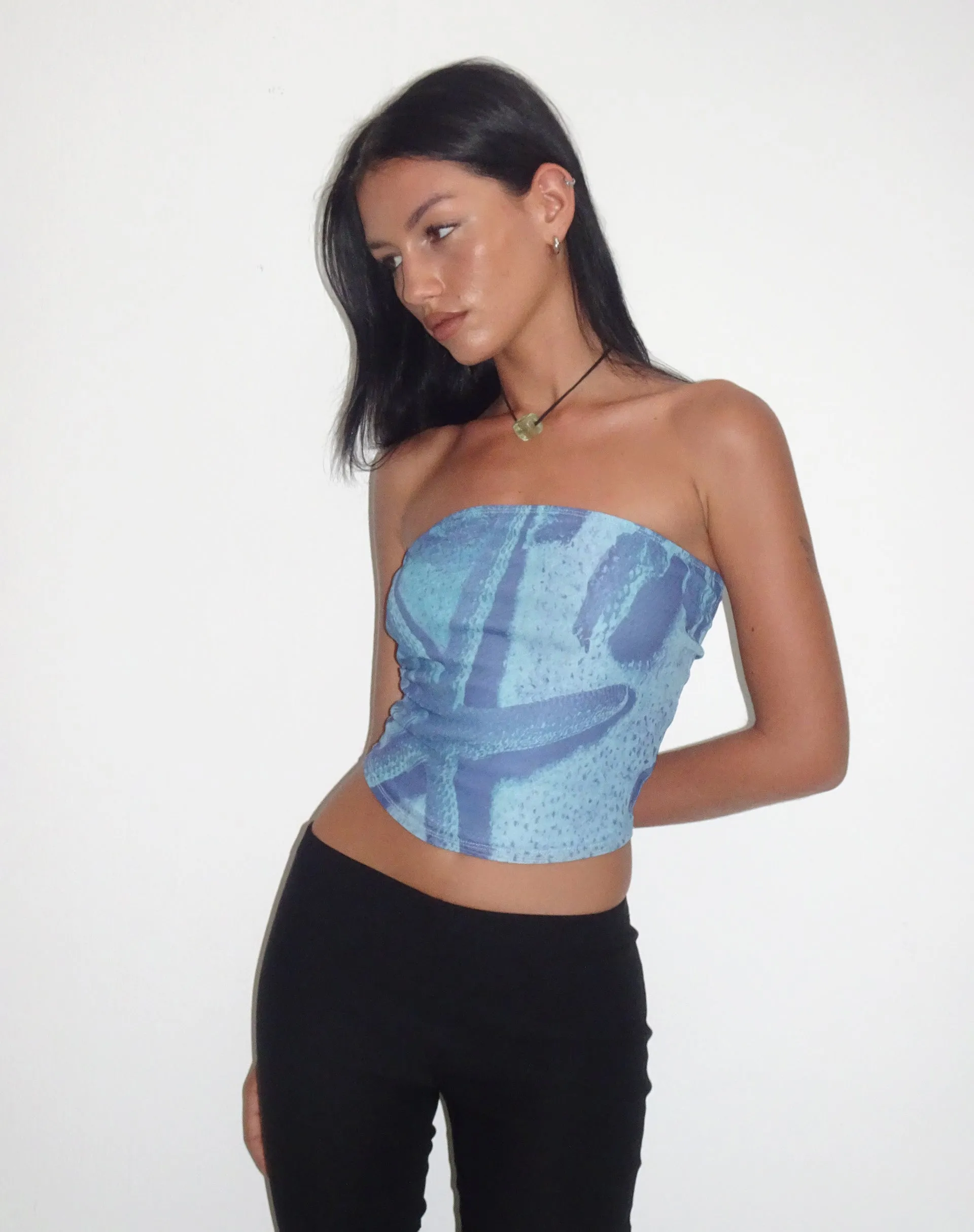 Peggy Mesh Bandeau Top in Blue Starfish Photoprint sold by Motel Rocks