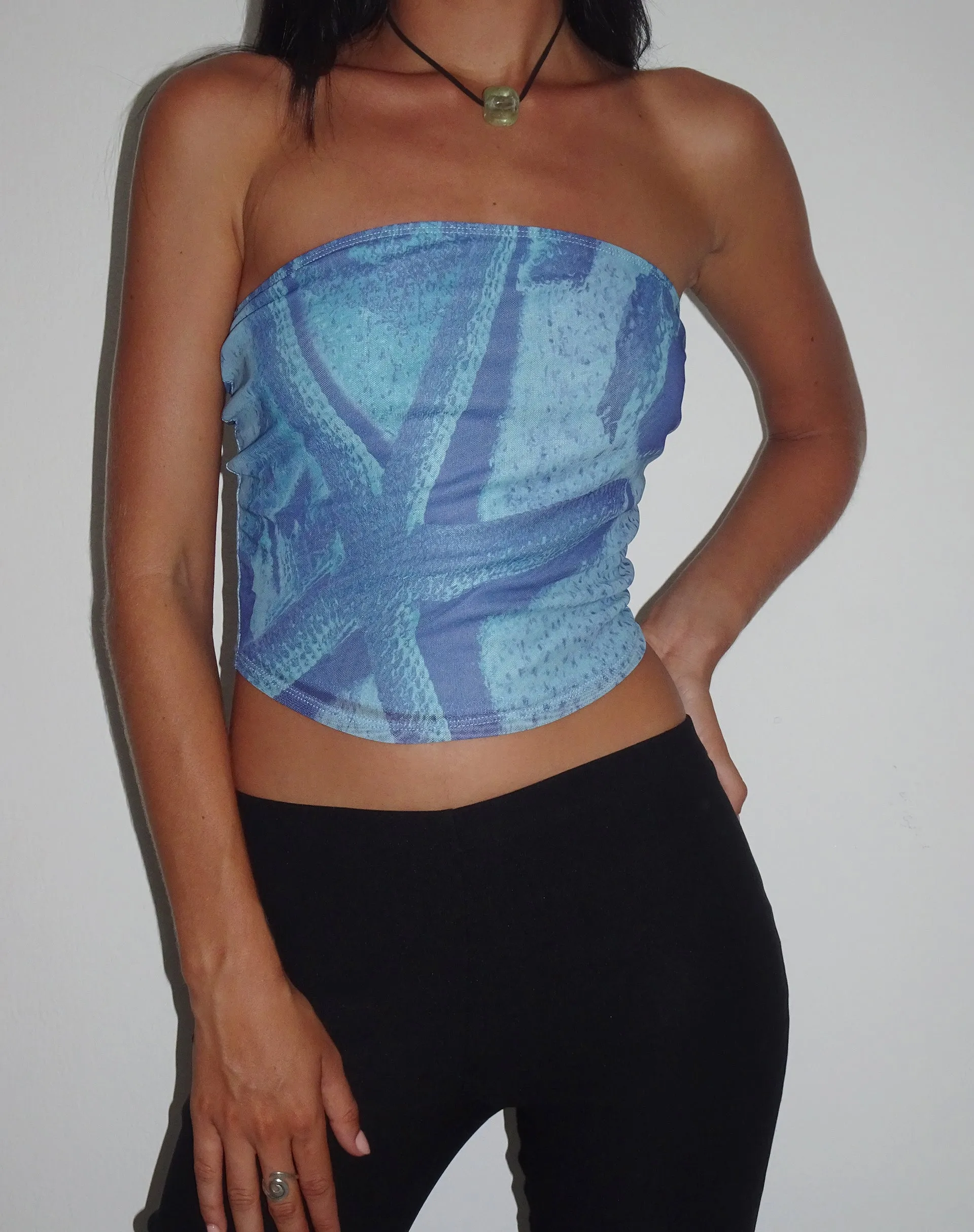 Peggy Mesh Bandeau Top in Blue Starfish Photoprint sold by Motel Rocks product image thumbnail 5