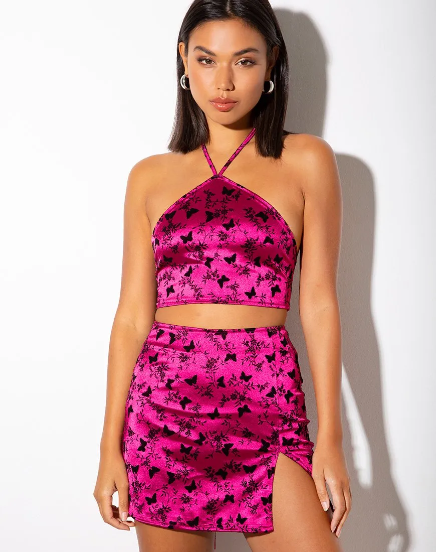 Maudy Crop Top in Butterfly Bloom Pink sold by Motel Rocks product image thumbnail 4