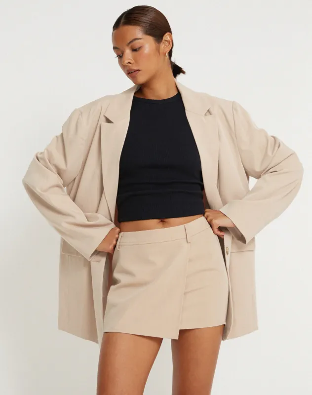 Wahip Mini Skirt in Soft Tailoring Beige sold by Motel Rocks