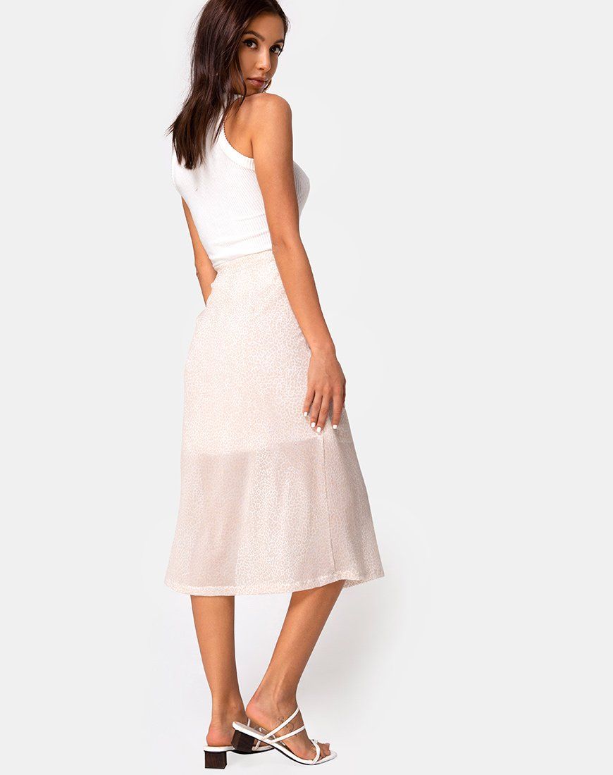 Saika Midi Skirt in Flock Ditsy Leopard Taupe sold by Motel Rocks product image thumbnail 2