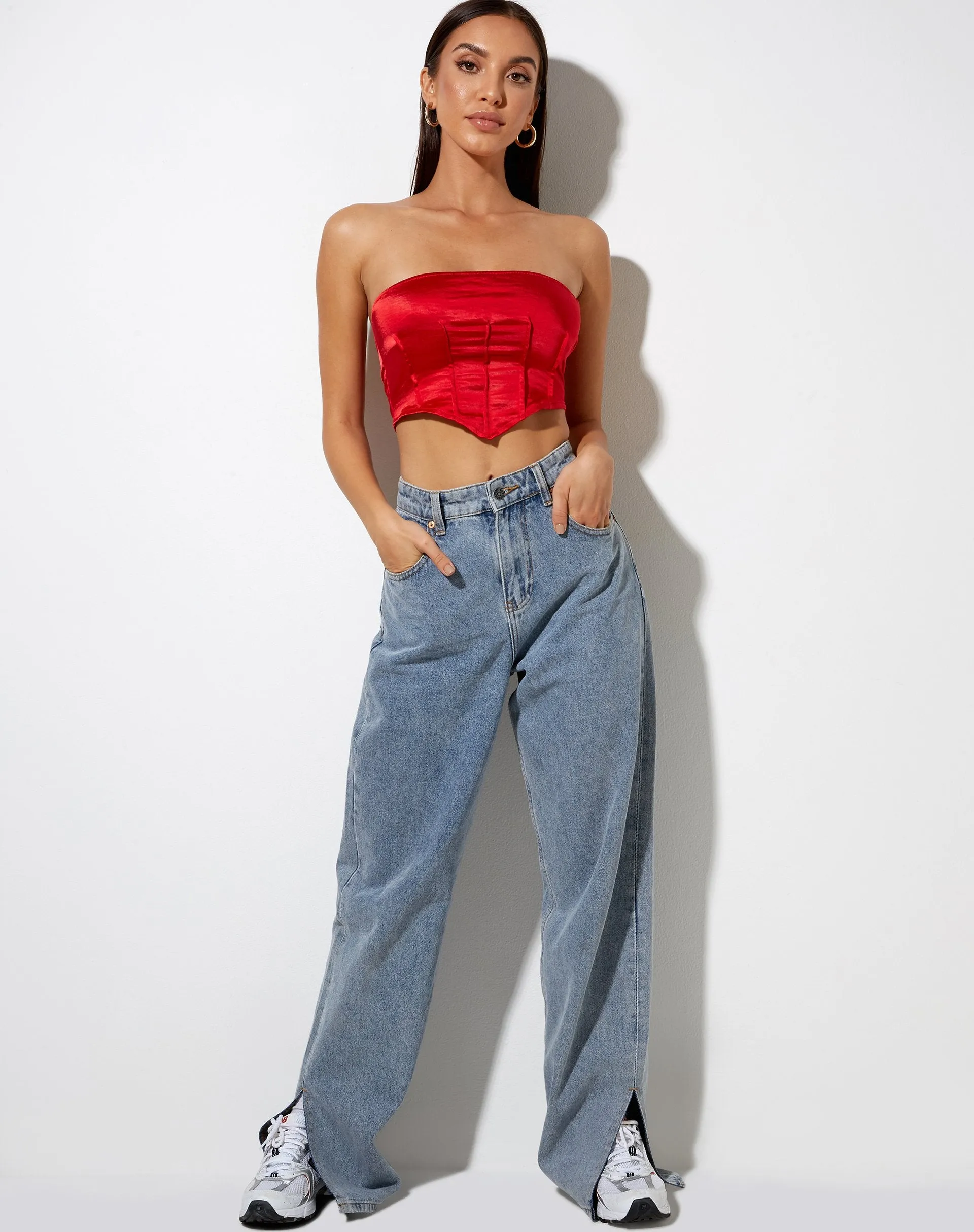 Sanja Bandeau Top in Satin Red sold by Motel Rocks product image thumbnail 4
