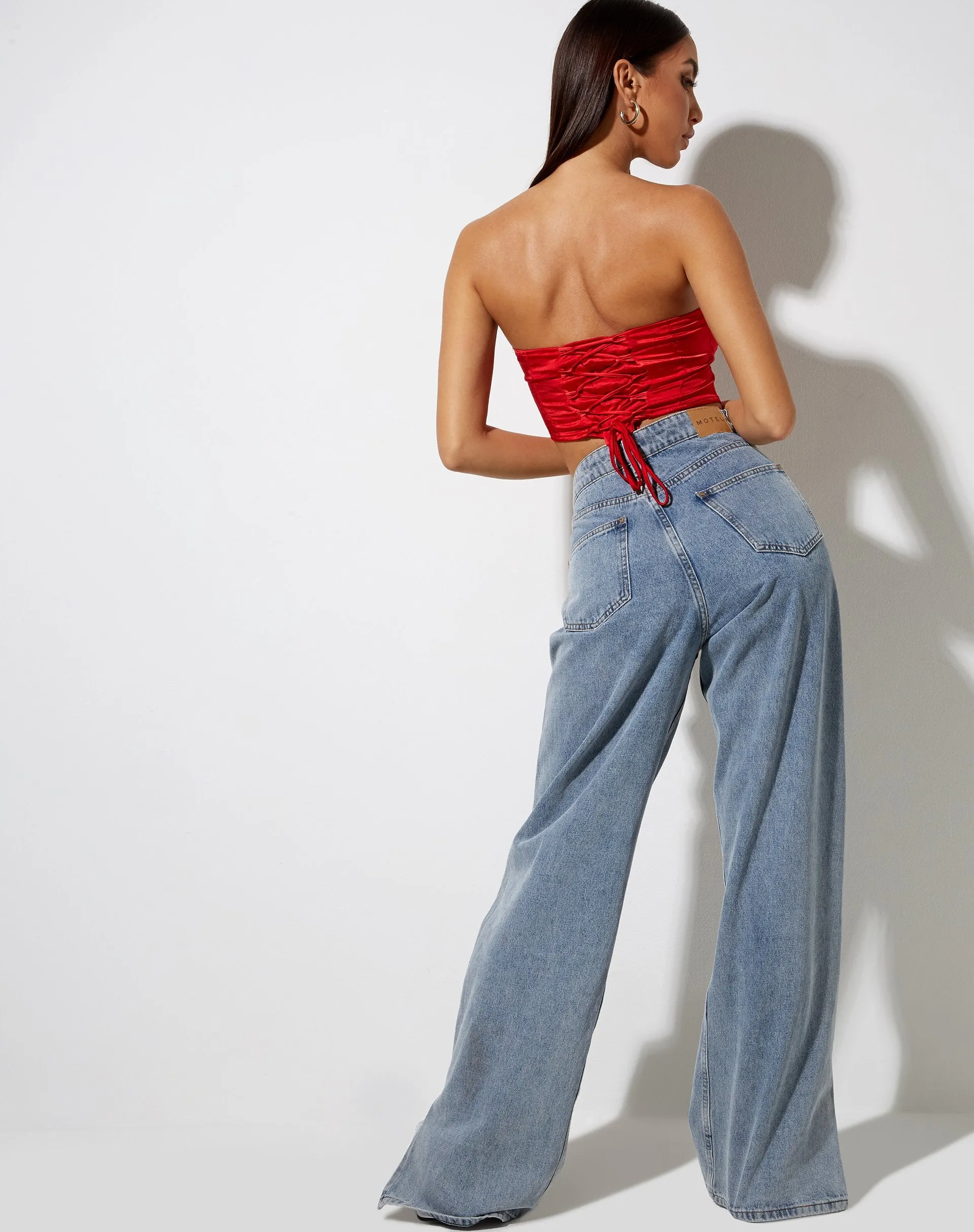 Sanja Bandeau Top in Satin Red sold by Motel Rocks product image thumbnail 3