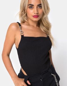 Lidom Bodice in Black with Silver Hook sold by Motel Rocks