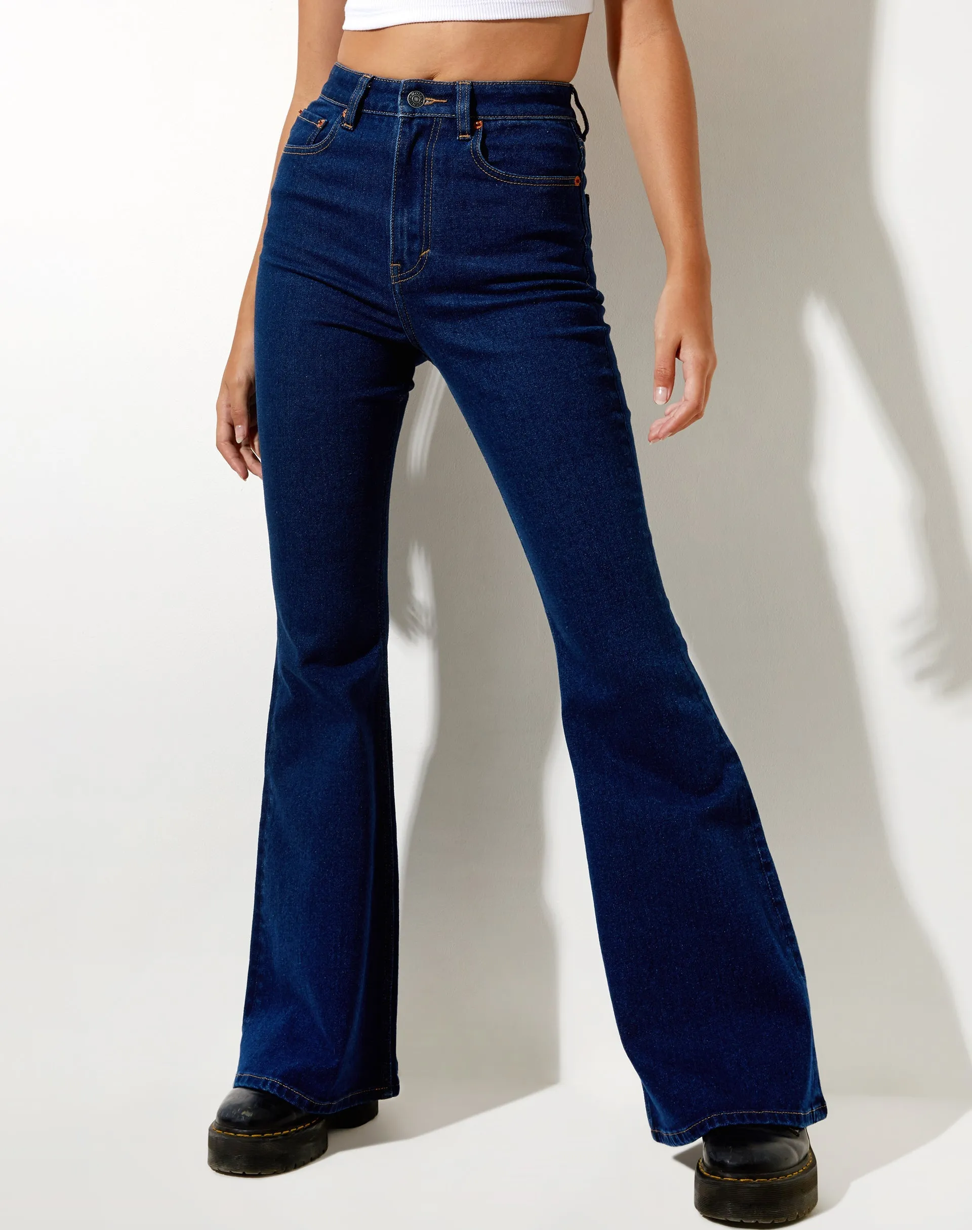 Super Flare Jeans in Mid Blue sold by Motel Rocks