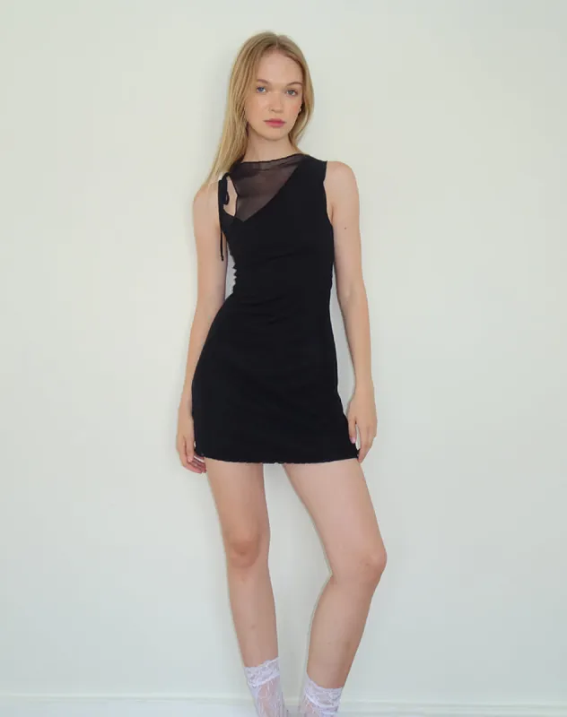Masita Asymmetric Mini Dress in Black sold by Motel Rocks