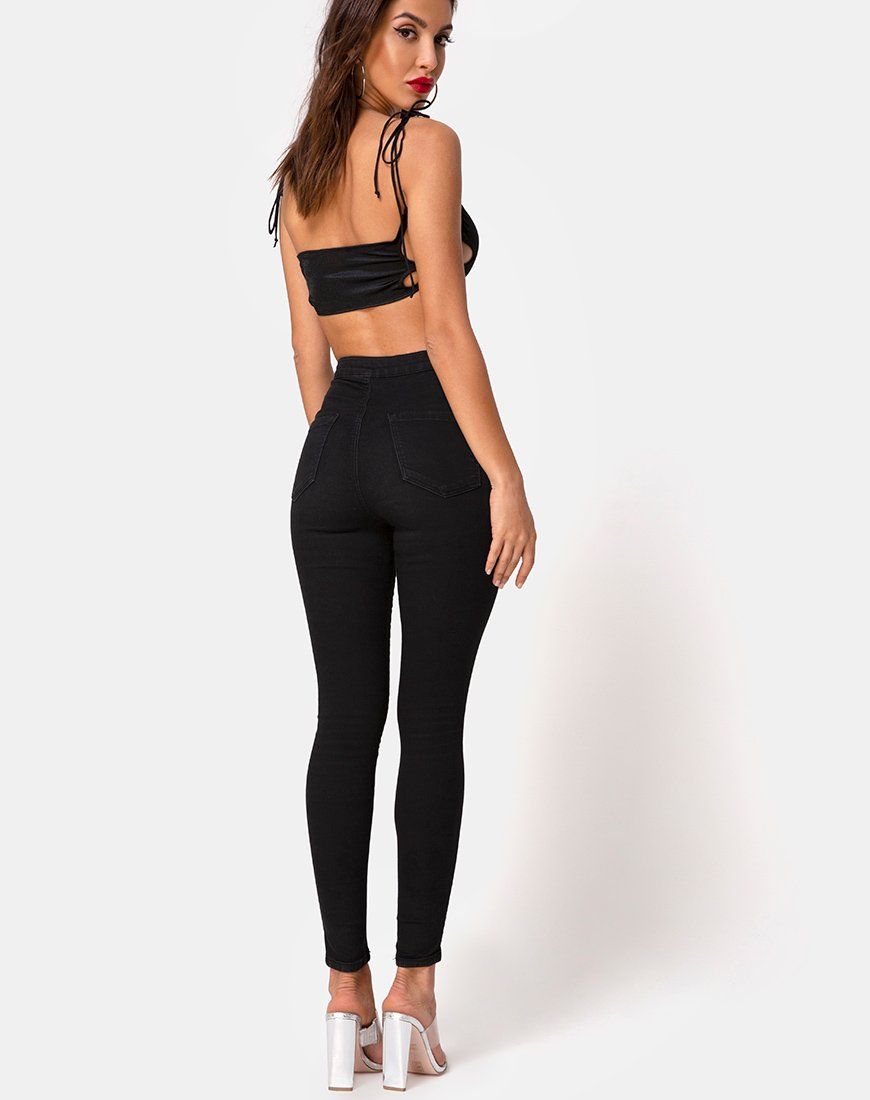 Tisya Crop Top in Satin Black sold by Motel Rocks product image thumbnail 4