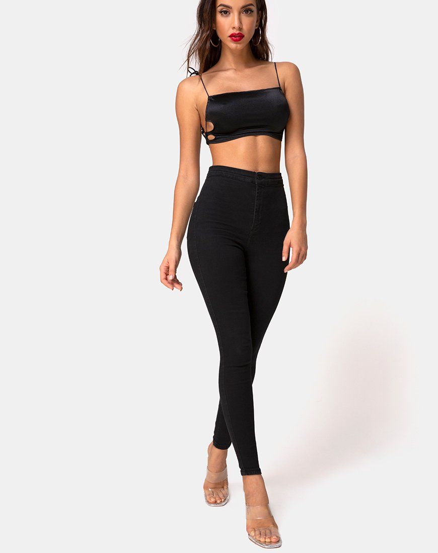 Tisya Crop Top in Satin Black sold by Motel Rocks product image thumbnail 3