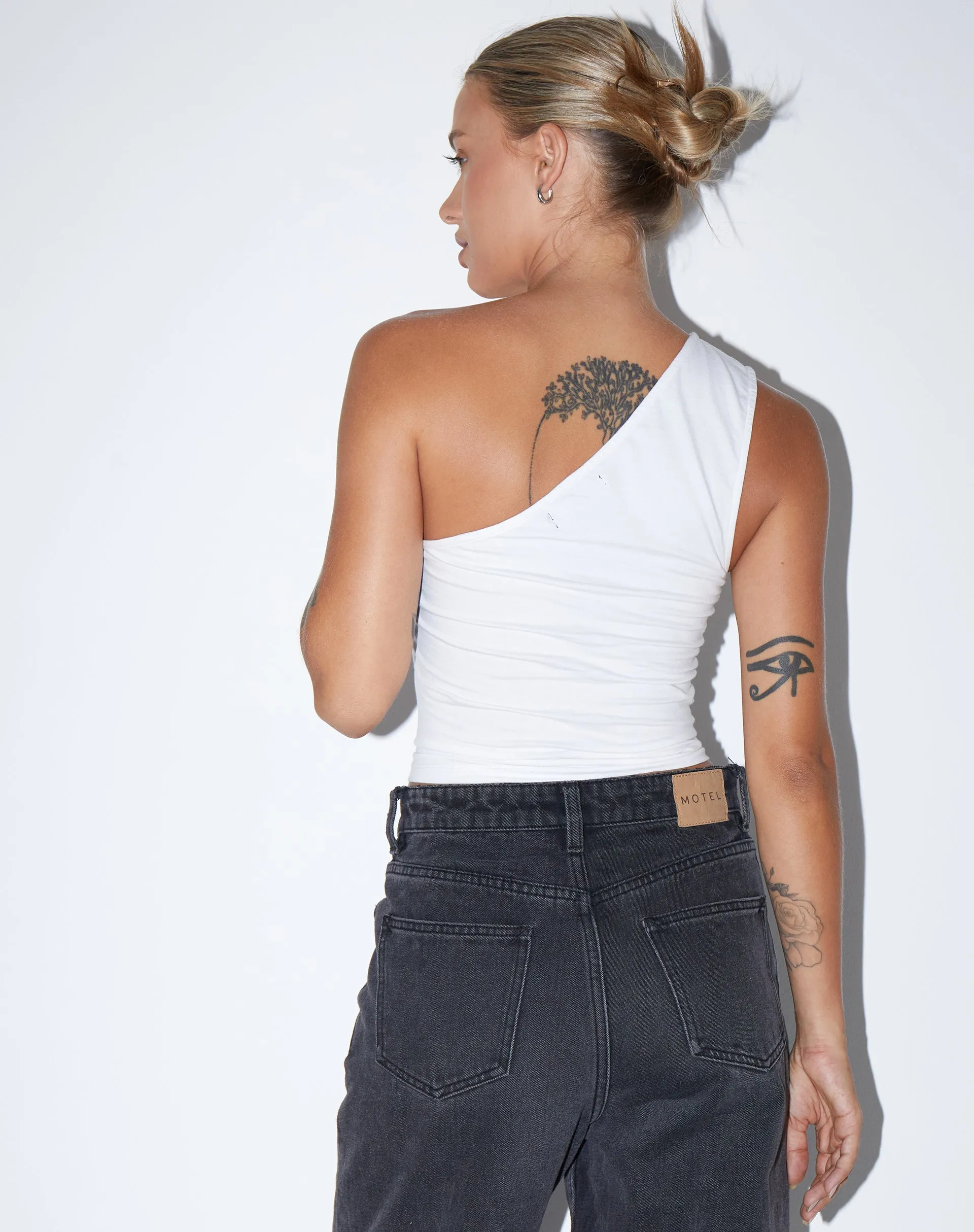 Bay One Shoulder Top in Lycra White sold by Motel Rocks product image thumbnail 4