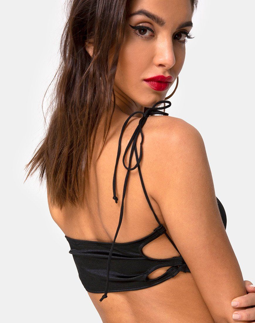 Tisya Crop Top in Satin Black sold by Motel Rocks product image thumbnail 2