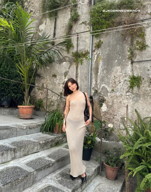 Norila Knitted Maxi Dress in Neutral sold by Motel Rocks