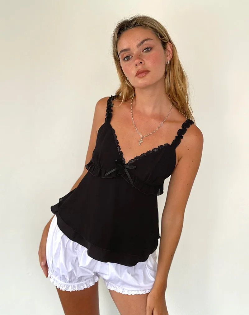 Melinda Frill Edge Cami Top in Black sold by Motel Rocks