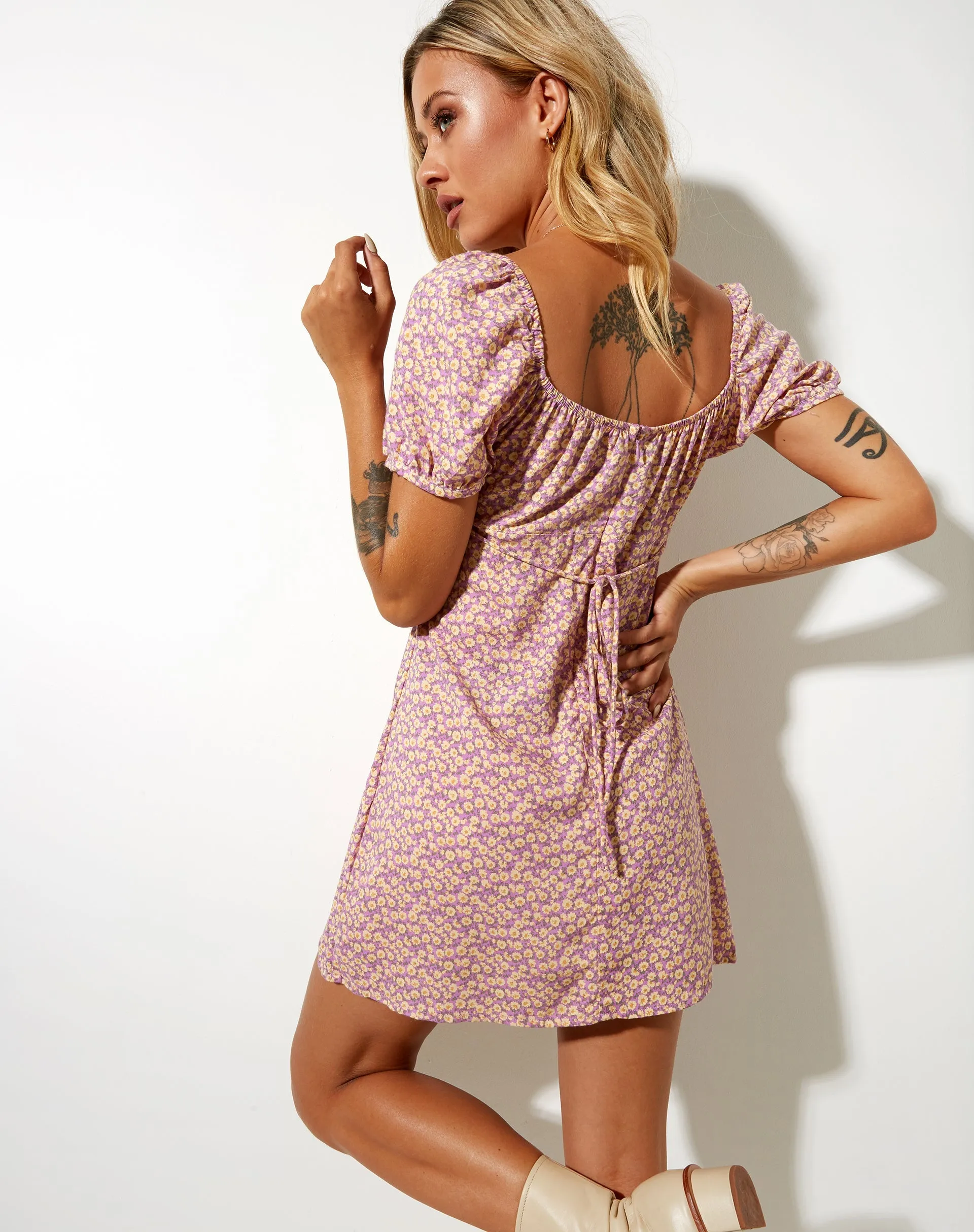 Sasi Mini Dress in Flower Fun Lilac Lemon sold by Motel Rocks product image thumbnail 3