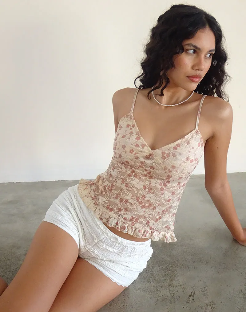 Rumaysa Cami Top in Chic Petal Pink Lace sold by Motel Rocks