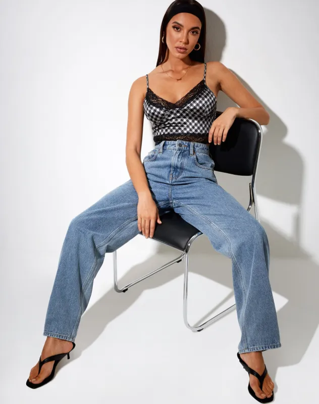 Dyrana Crop Top in Diagonal Dogtooth sold by Motel Rocks