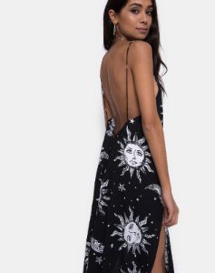 Hime Maxi Dress in Oversize Sun Moon and Stars sold by Motel Rocks