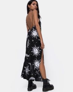 Hime Maxi Dress in Oversize Sun Moon and Stars sold by Motel Rocks