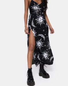 Hime Maxi Dress in Oversize Sun Moon and Stars sold by Motel Rocks