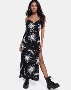 Hime Maxi Dress in Oversize Sun Moon and Stars sold by Motel Rocks