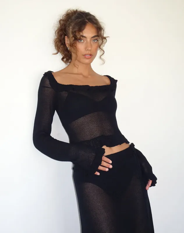 Ayako Frill Fine Knit Top in Black made by Motel Rocks