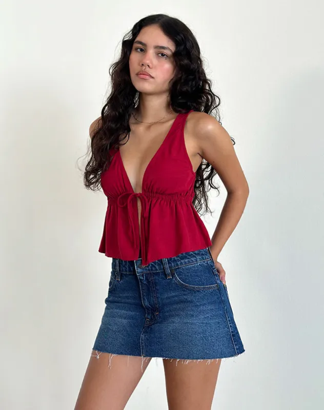 Rolia Tie Front Top in Adrenaline Red sold by Motel Rocks