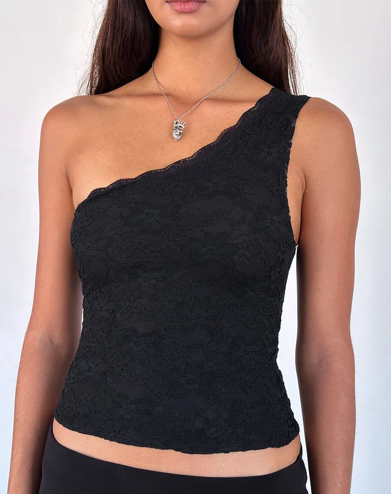 Moira One Shoulder Lace Top in Black sold by Motel Rocks