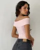 Brenda Knitted Bardot Top in Pink with Rosette sold by Motel Rocks