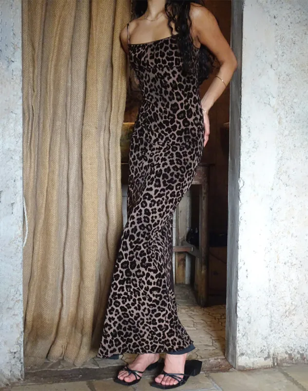 Darsih Maxi Dress in Flocked Rar Leopard sold by Motel Rocks